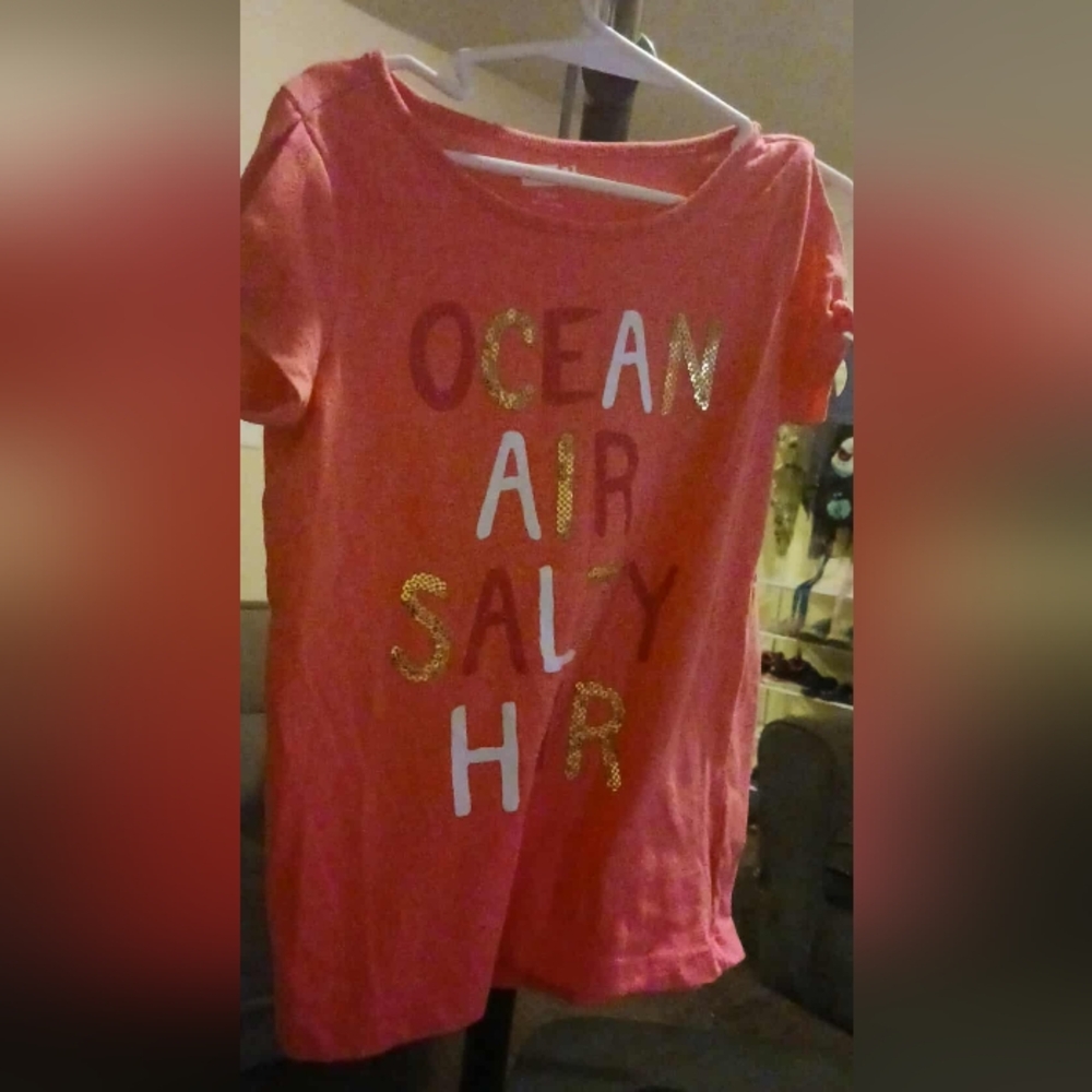 Crazy 8 Ocean Air Salty Hair Sequin Girls Pink  Shirt S(4/5)   A-30